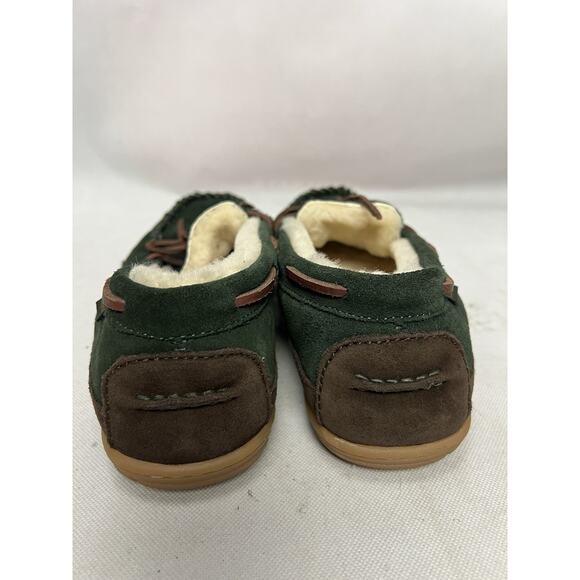 L.L.Bean Wicked Good Moccasin Slippers Mens 11 Green Suede Shearling Lined - Picture 5 of 12